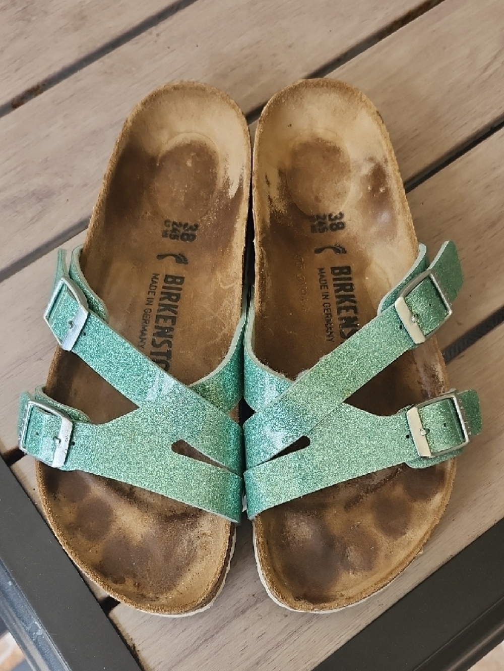 Birkenstock Green Glitter Double-Strap Sandals - Picture 2 of 6